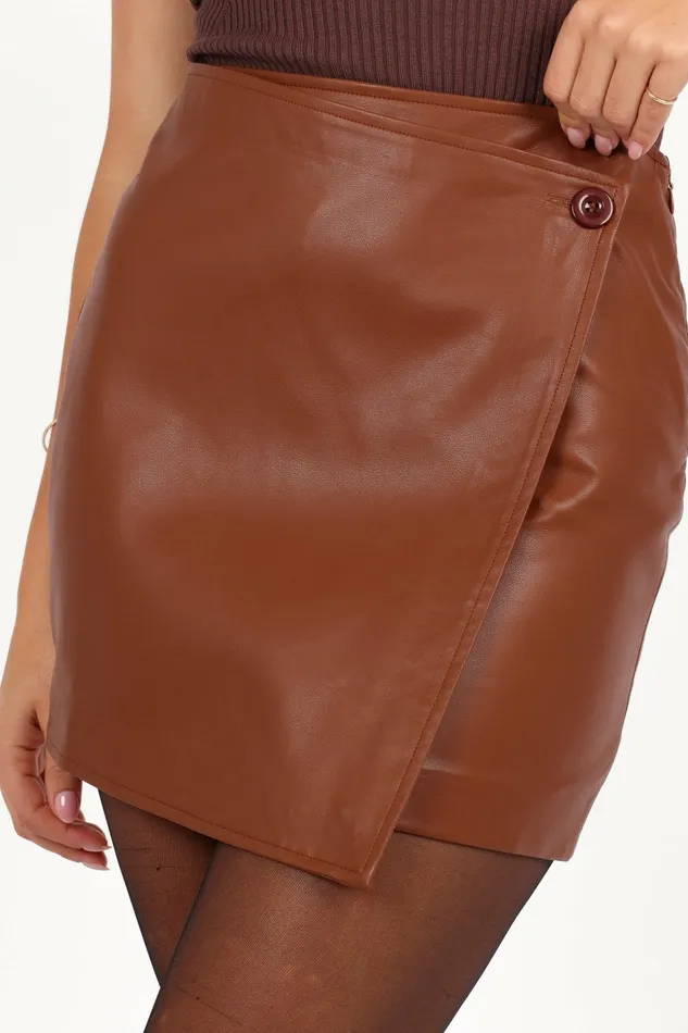 Rebecca Faux Leather Mini Skirt Camel Women Skirts Petal and Pup