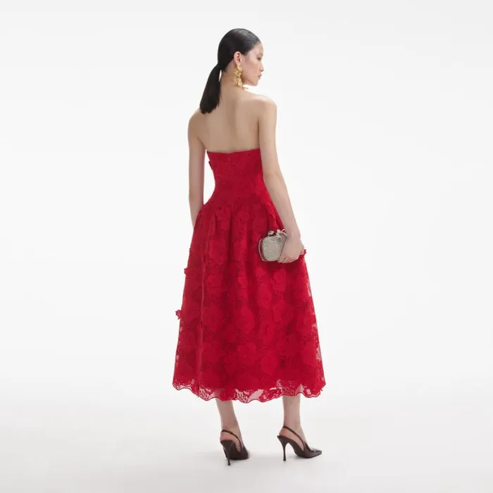 Red Bandeau Lace Midi Dress Women Self Portrait Dresses Red Bandeau Lace Midi Dress Women Self Portrait Dresses