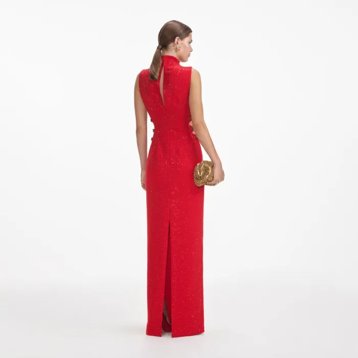 Red Rhinestone Crepe Maxi Dress Women Self Portrait Dresses Red Rhinestone Crepe Maxi Dress Women Self Portrait Dresses