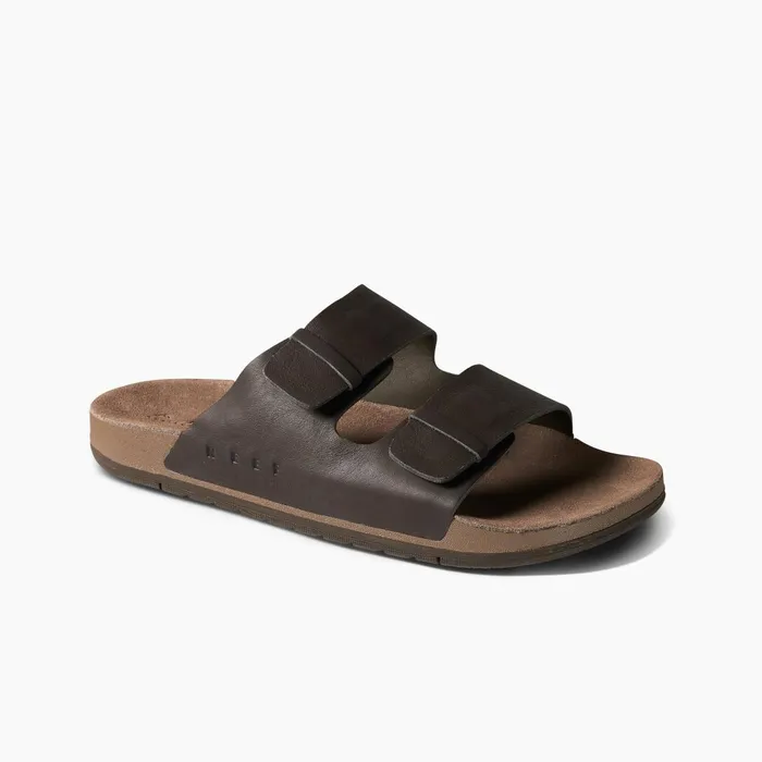 Reef Ojai Two Bar Brown Leather Men Slides Reef Ojai Two Bar Brown Leather Men Slides