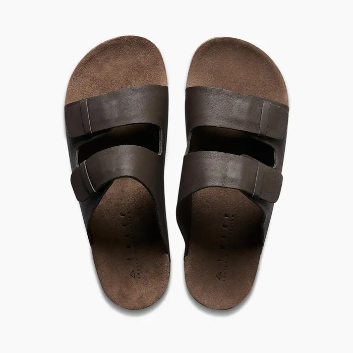Reef Ojai Two Bar Brown Leather Men Slides Reef Ojai Two Bar Brown Leather Men Slides