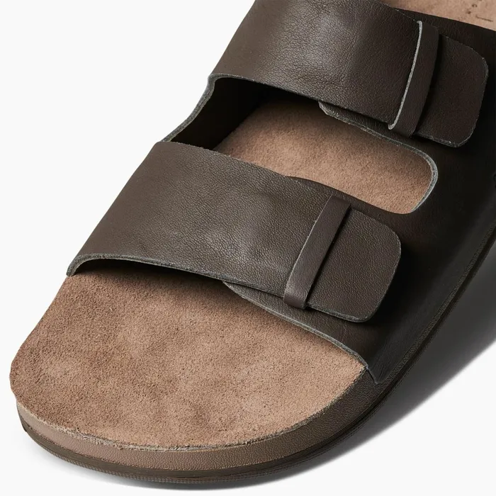 Reef Ojai Two Bar Brown Leather Men Slides Reef Ojai Two Bar Brown Leather Men Slides