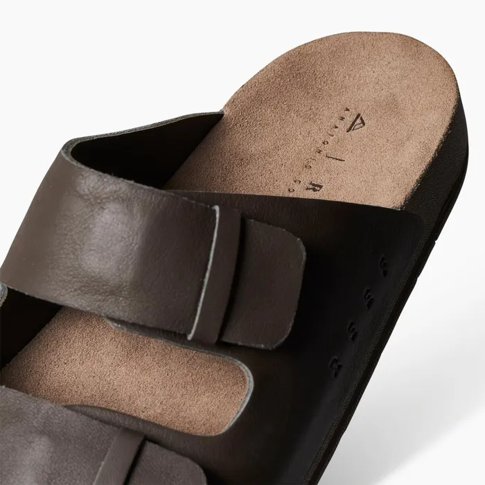 Reef Ojai Two Bar Brown Leather Men Slides Reef Ojai Two Bar Brown Leather Men Slides