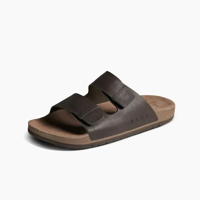 Reef Ojai Two Bar Brown Leather Men Slides Reef Ojai Two Bar Brown Leather Men Slides