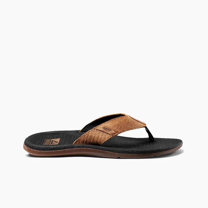 Reef Santa Ana Leather Black And Tan Men Sandals
