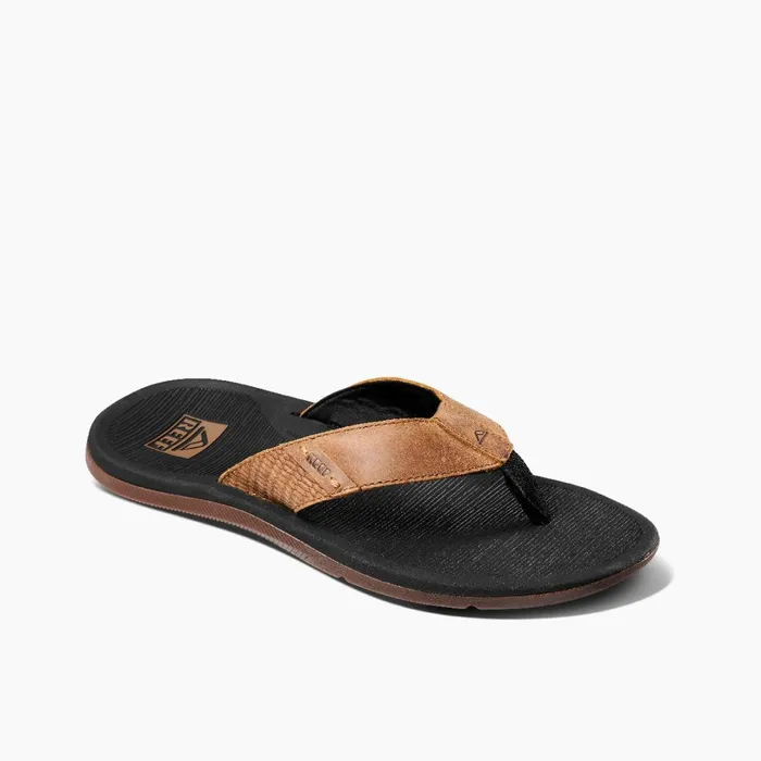 Reef Santa Ana Leather Black And Tan Men Sandals Reef Santa Ana Leather Black And Tan Men Sandals