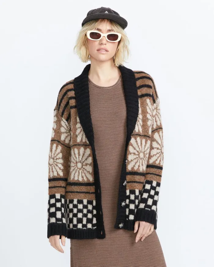 Rent Free Cardigan 8211 Vintage Brown Womens Volcom Sweaters and Cardigans