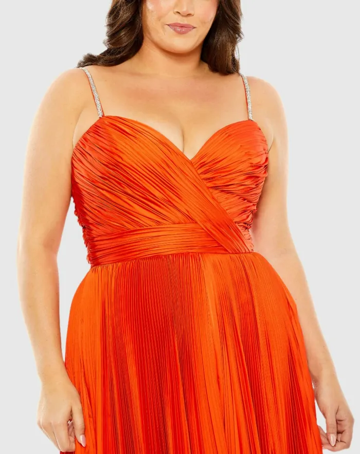 Rhinestone Embellished Strap Pleated Gown Cayenne Plus Size Dresses Mac Duggal Women Rhinestone Embellished Strap Pleated Gown Cayenne Plus Size Dresses Mac Duggal Women