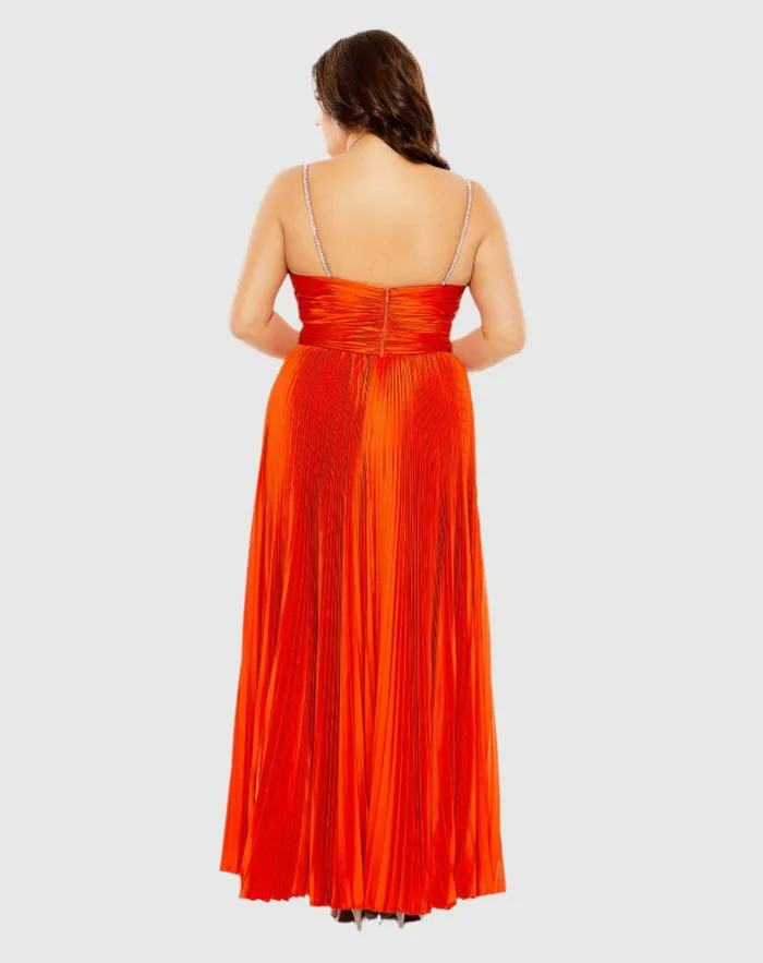 Rhinestone Embellished Strap Pleated Gown Cayenne Plus Size Dresses Mac Duggal Women Rhinestone Embellished Strap Pleated Gown Cayenne Plus Size Dresses Mac Duggal Women