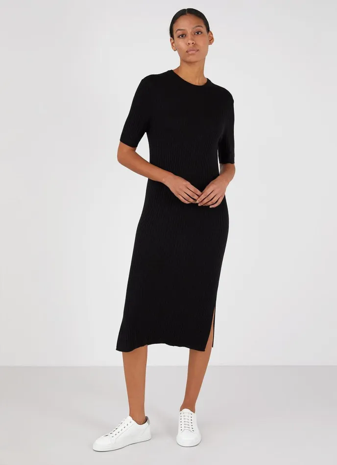 Rib Crew Dress Black Women SUNSPEL Dresses and Skirts