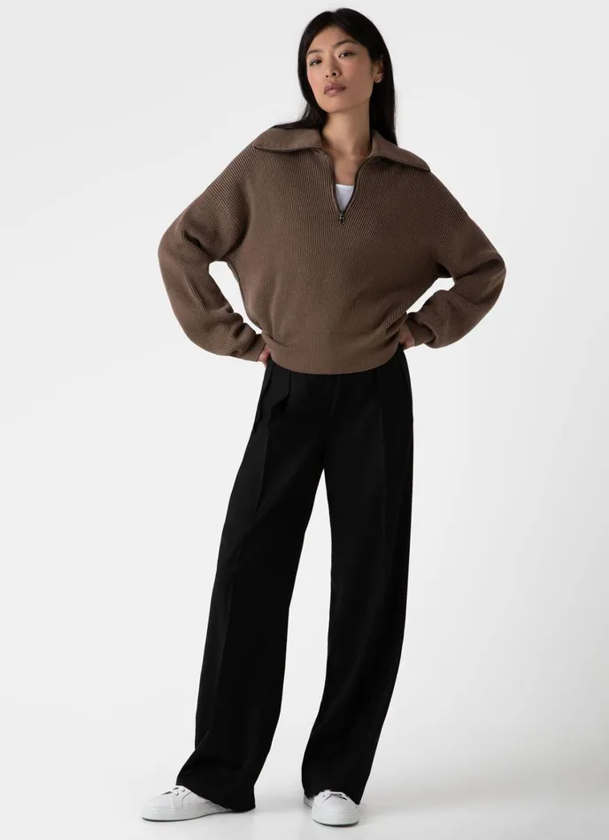 Ribbed Half Zip Jumper Cedar Women SUNSPEL Knitwear