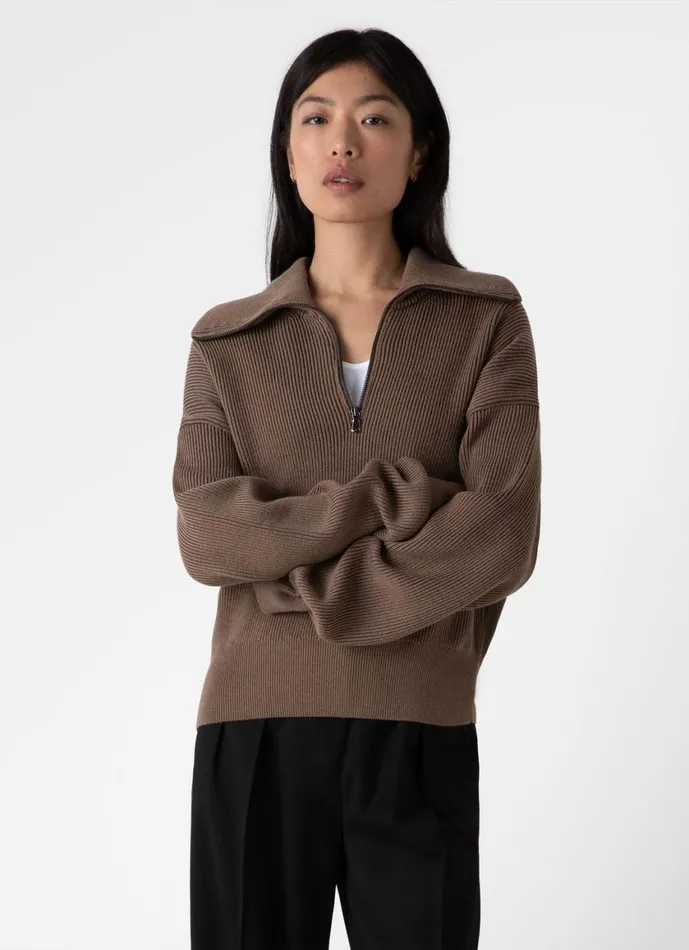 Ribbed Half Zip Jumper Cedar Women SUNSPEL Knitwear