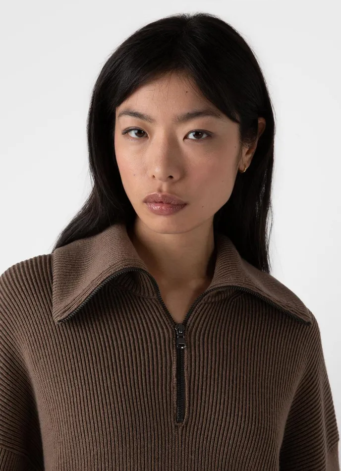 Ribbed Half Zip Jumper Cedar Women SUNSPEL Knitwear