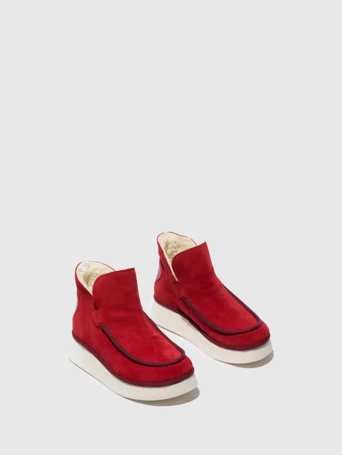 Round Toe Ankle Boots COZE348FLY SUEDERUG CARMINE RED Women Fly London Ankle Boots