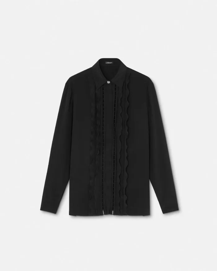 Ruffled Silk Crpe Shirt Black Women Versace Shirts and Tops