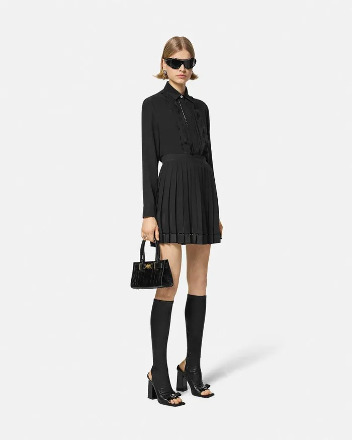 Ruffled Silk Crpe Shirt Black Women Versace Shirts and Tops