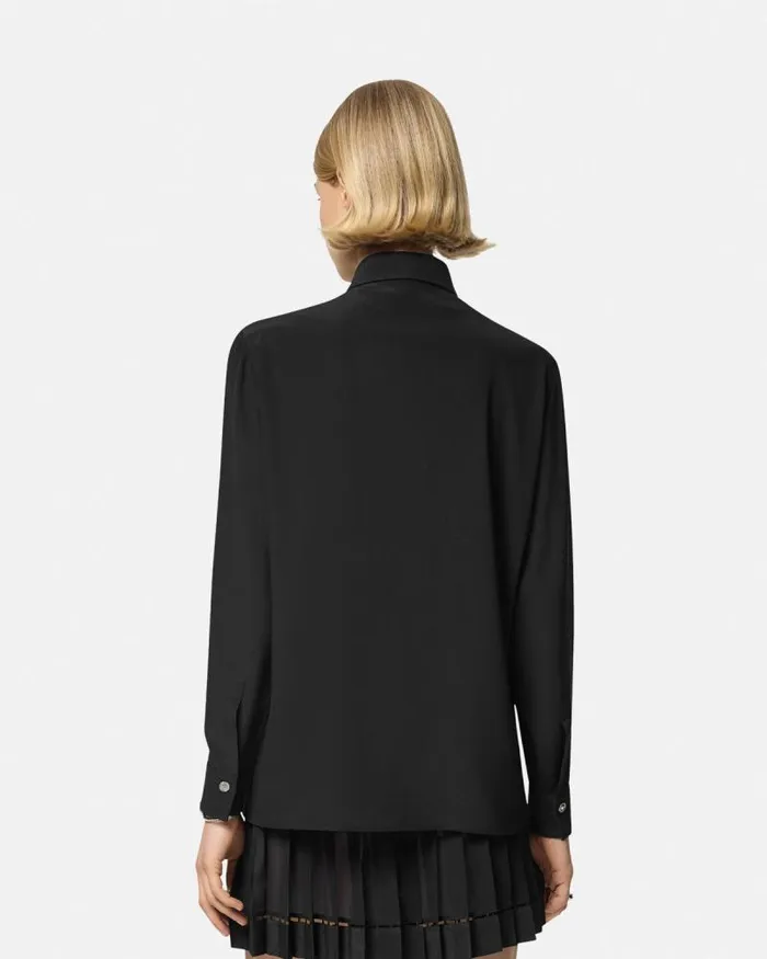 Ruffled Silk Crpe Shirt Black Women Versace Shirts and Tops