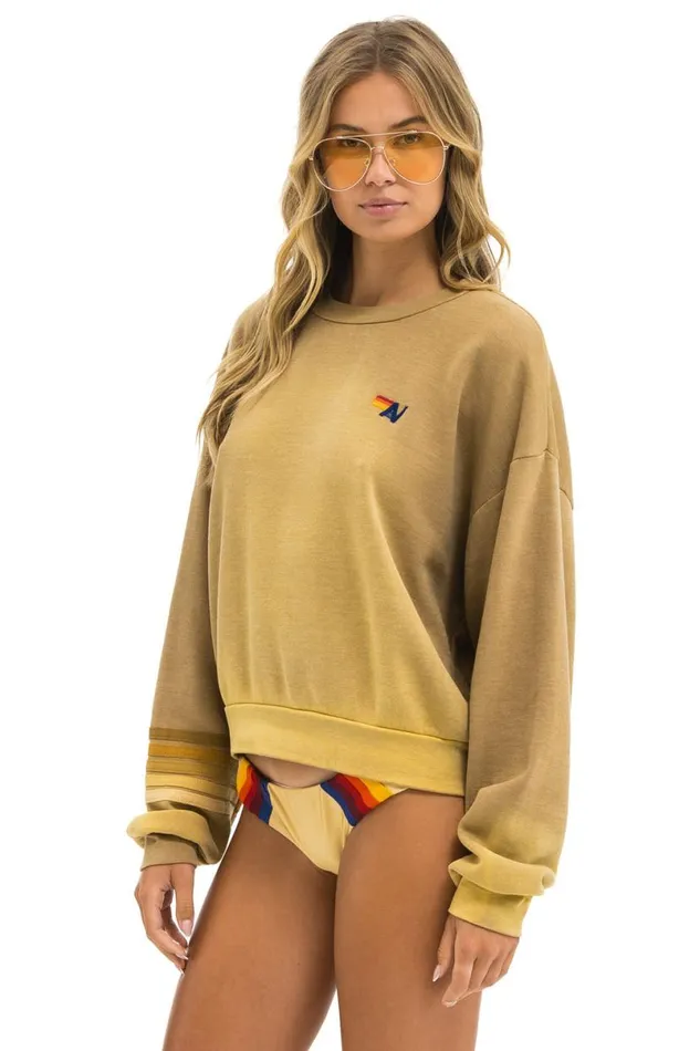 Rugby Stitch Relaxed Crew Sweatshirt 8211 Faded Tan WomenMen Aviator Nation Sweatshirts