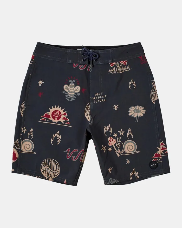 RVCA Boardshorts Boy039s VA Pigment Print Elastic Waist Rvca Black 8211 Boys