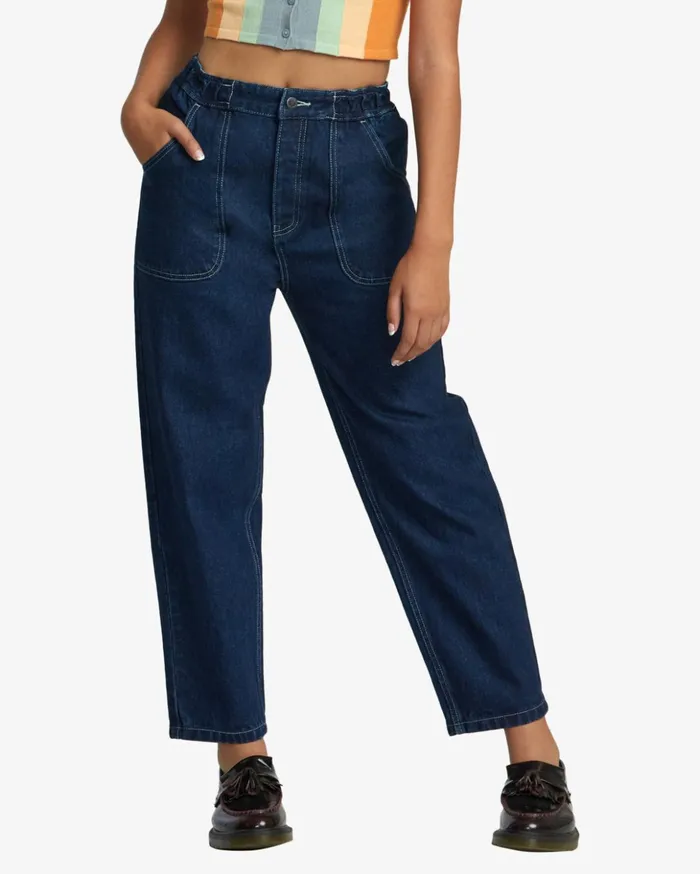RVCA Denim Scrunchie Denim Pants Dark Indigo 8211 Women
