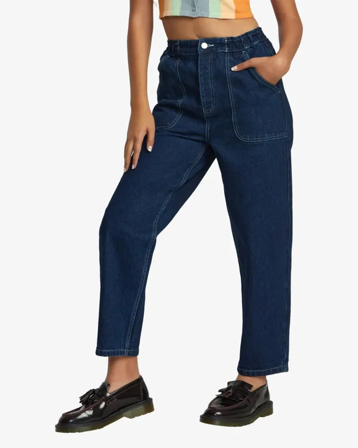 RVCA Denim Scrunchie Denim Pants Dark Indigo 8211 Women