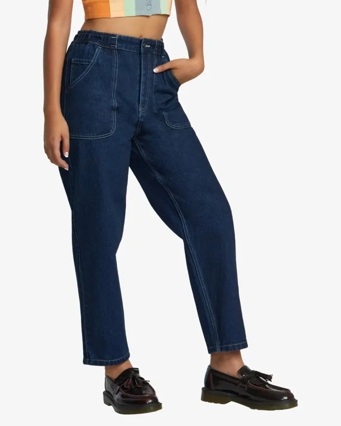 RVCA Denim Scrunchie Denim Pants Dark Indigo 8211 Women