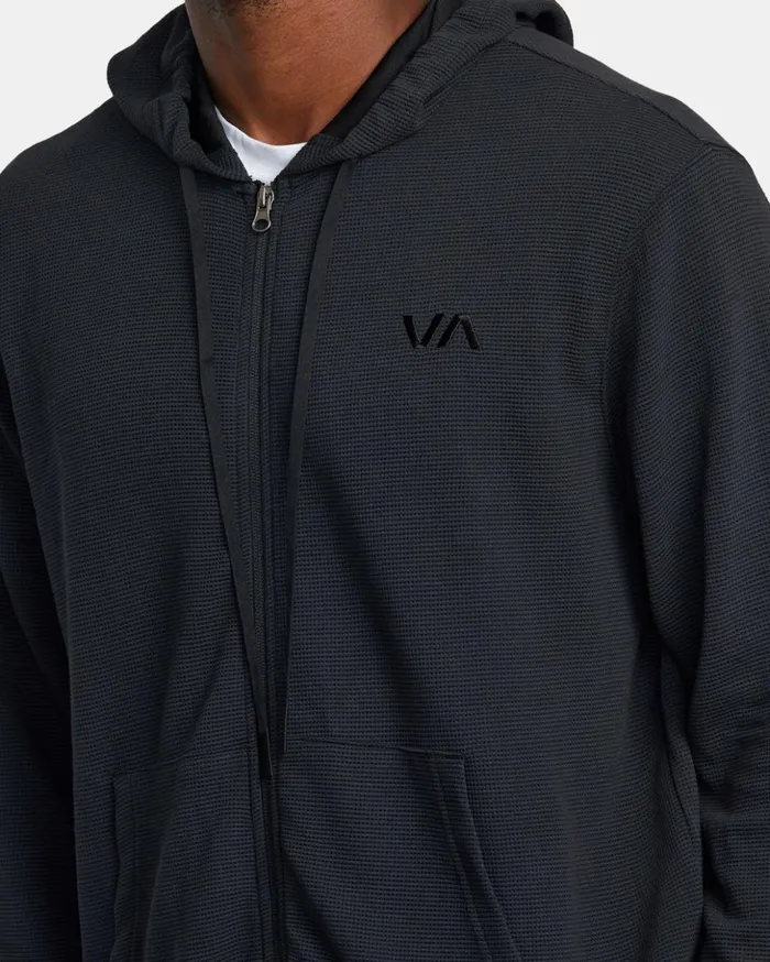 RVCA Long Sleeves CAble Waffle Knit ZipUp Hoodie Black 8211 Men