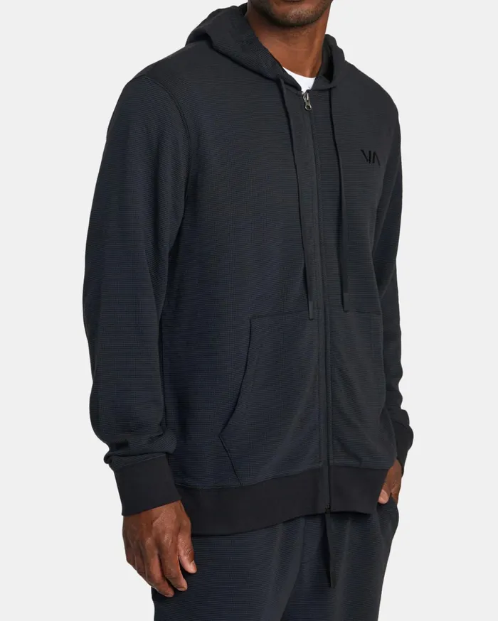 RVCA Long Sleeves CAble Waffle Knit ZipUp Hoodie Black 8211 Men