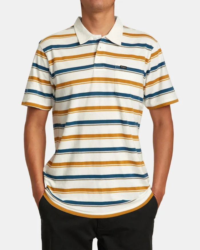 RVCA Shirts Flannels Cassady Stripe Polo Shirt Antique White 8211 Men