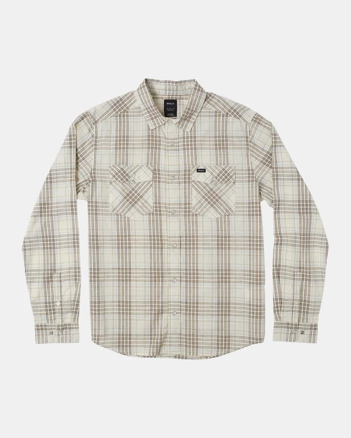 RVCA Shirts Flannels Neps Plaid Long Sleeve Shirt Natural 8211 Men