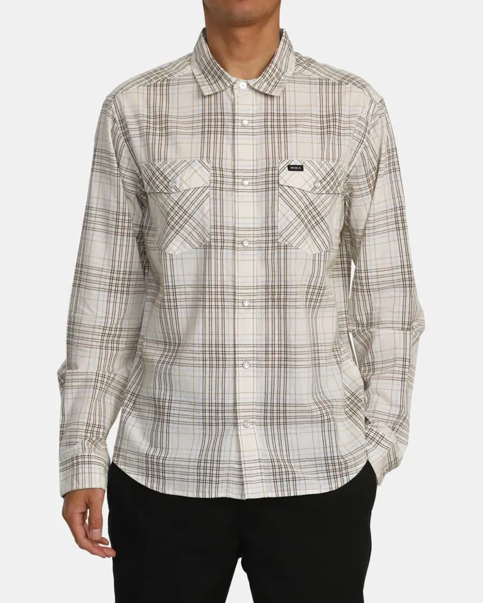 RVCA Shirts Flannels Neps Plaid Long Sleeve Shirt Natural 8211 Men
