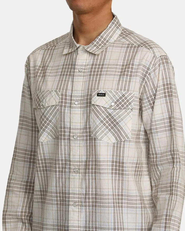 RVCA Shirts Flannels Neps Plaid Long Sleeve Shirt Natural 8211 Men