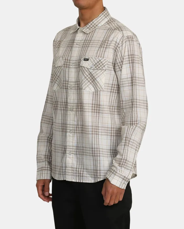 RVCA Shirts Flannels Neps Plaid Long Sleeve Shirt Natural 8211 Men