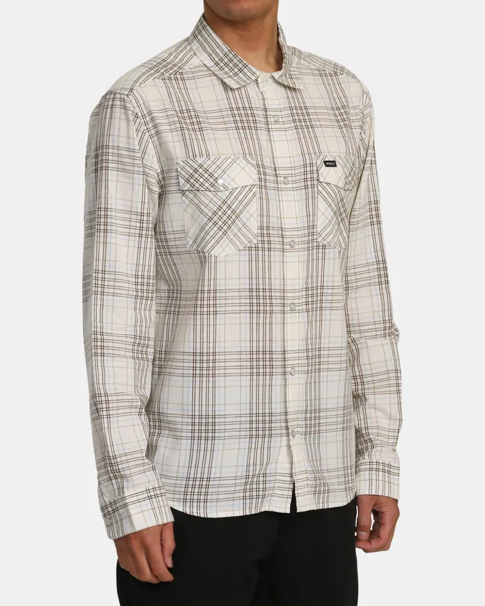 RVCA Shirts Flannels Neps Plaid Long Sleeve Shirt Natural 8211 Men