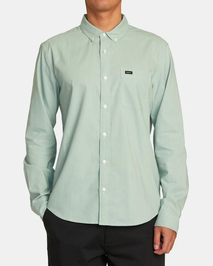 RVCA Shirts Flannels Thatll Do Micro Stripe Long Sleeve Shirt Green Haze 8211 Men