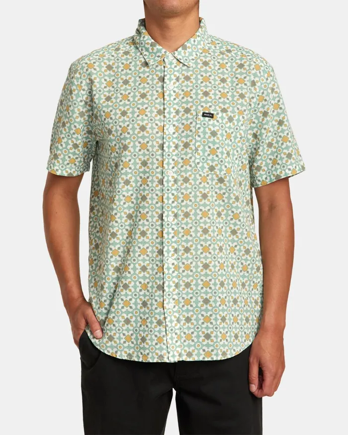 RVCA Shirts Flannels Vacationist Short Sleeve Shirt Green Haze 8211 Men