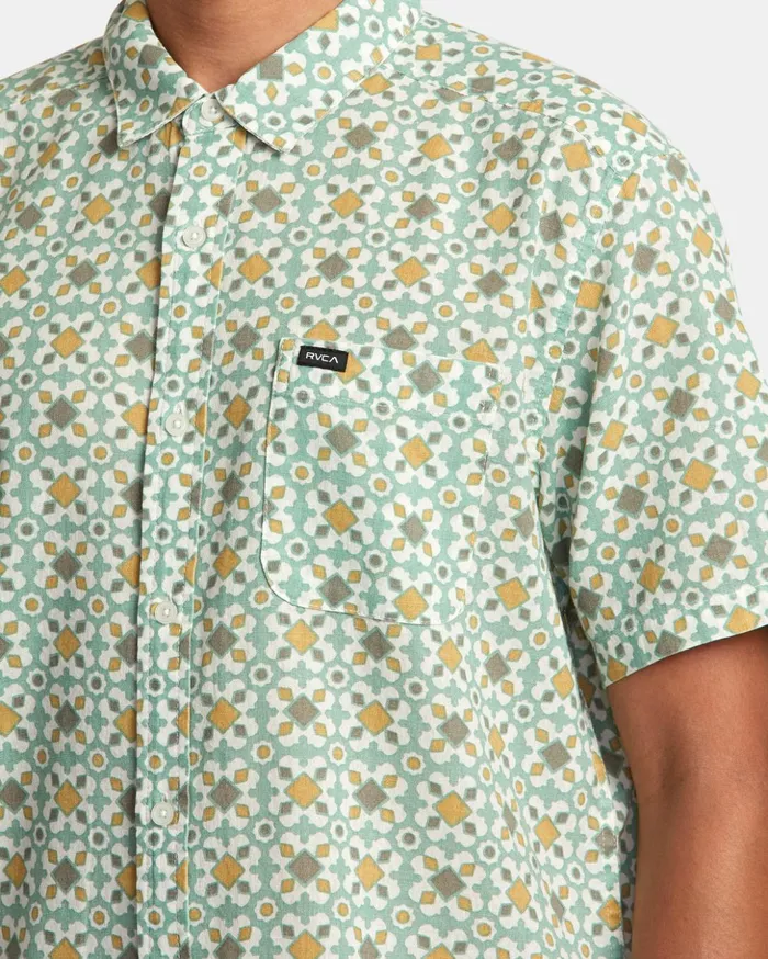 RVCA Shirts Flannels Vacationist Short Sleeve Shirt Green Haze 8211 Men