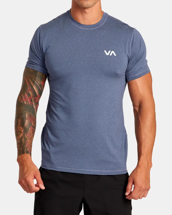 RVCA Short Sleeves Sport Vent Stripe Technical Short Sleeve Top Army Blue 8211 Men RVCA Short Sleeves Sport Vent Stripe Technical Short Sleeve Top Army Blue 8211 Men
