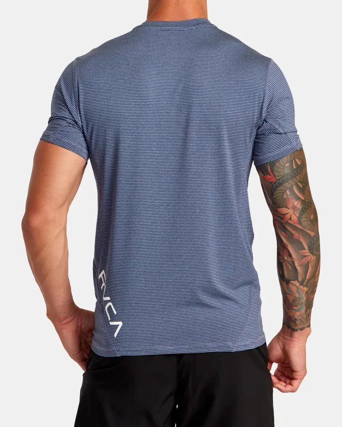 RVCA Short Sleeves Sport Vent Stripe Technical Short Sleeve Top Army Blue 8211 Men RVCA Short Sleeves Sport Vent Stripe Technical Short Sleeve Top Army Blue 8211 Men