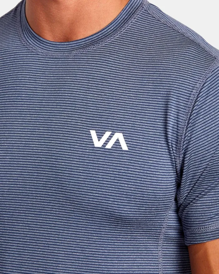 RVCA Short Sleeves Sport Vent Stripe Technical Short Sleeve Top Army Blue 8211 Men RVCA Short Sleeves Sport Vent Stripe Technical Short Sleeve Top Army Blue 8211 Men