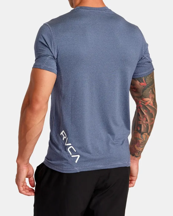 RVCA Short Sleeves Sport Vent Stripe Technical Short Sleeve Top Army Blue 8211 Men RVCA Short Sleeves Sport Vent Stripe Technical Short Sleeve Top Army Blue 8211 Men