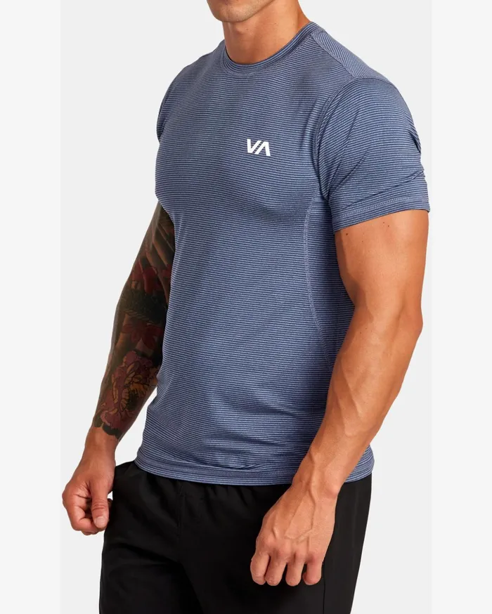 RVCA Short Sleeves Sport Vent Stripe Technical Short Sleeve Top Army Blue 8211 Men RVCA Short Sleeves Sport Vent Stripe Technical Short Sleeve Top Army Blue 8211 Men