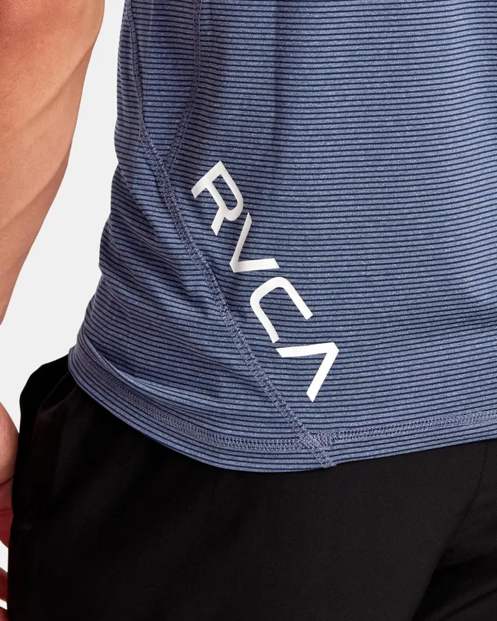 RVCA Short Sleeves Sport Vent Stripe Technical Short Sleeve Top Army Blue 8211 Men RVCA Short Sleeves Sport Vent Stripe Technical Short Sleeve Top Army Blue 8211 Men