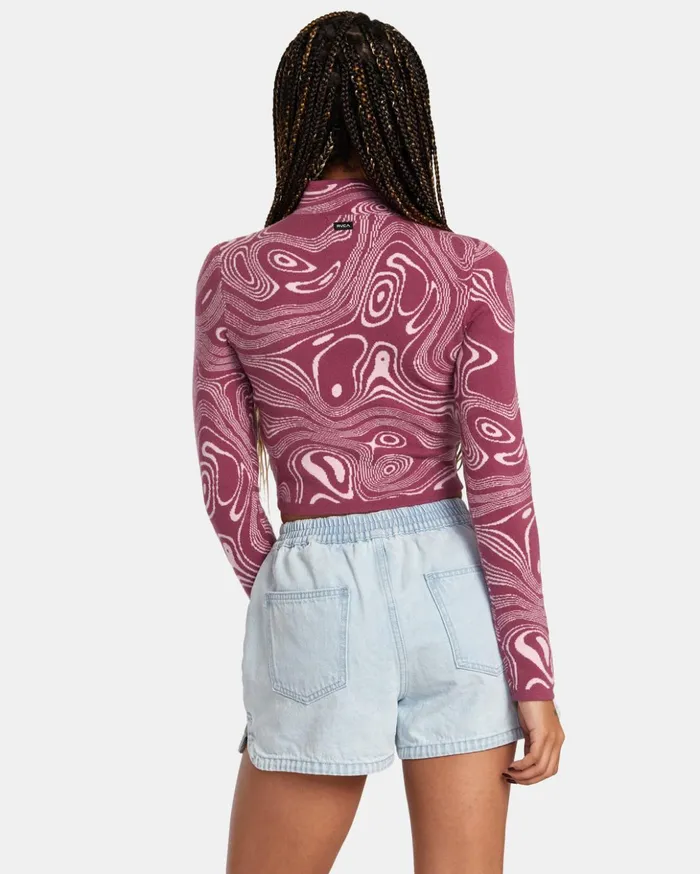 RVCA Sweaters Aprs Sweater Long Sleeve Crop Top Mulberry 8211 Women