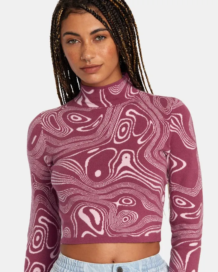 RVCA Sweaters Aprs Sweater Long Sleeve Crop Top Mulberry 8211 Women