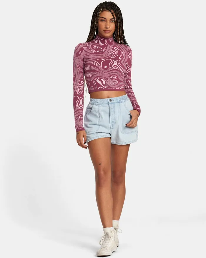 RVCA Sweaters Aprs Sweater Long Sleeve Crop Top Mulberry 8211 Women