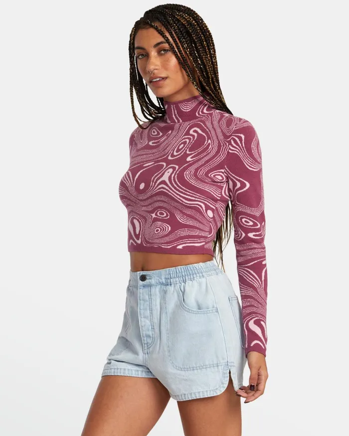 RVCA Sweaters Aprs Sweater Long Sleeve Crop Top Mulberry 8211 Women