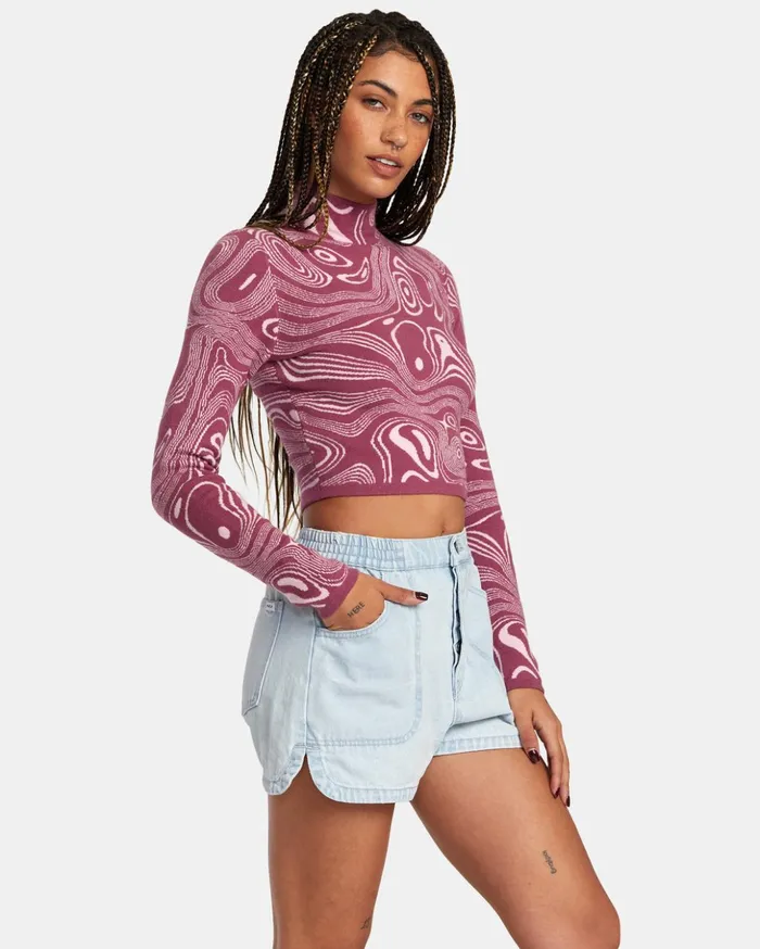 RVCA Sweaters Aprs Sweater Long Sleeve Crop Top Mulberry 8211 Women