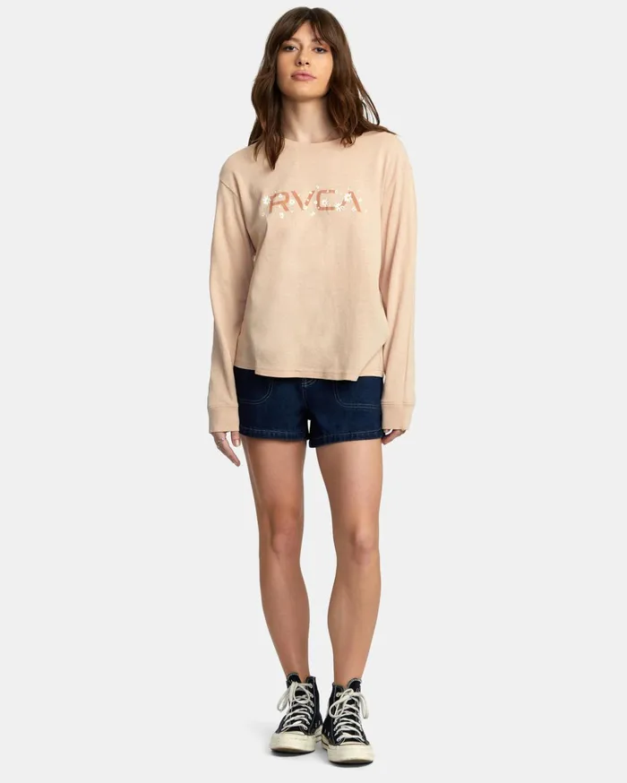 RVCA Tees Tanks Big RVCA Daisy Long Sleeve TShirt Nude 8211 Women