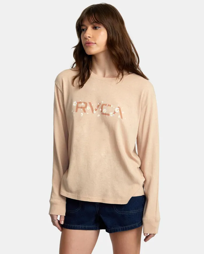 RVCA Tees Tanks Big RVCA Daisy Long Sleeve TShirt Nude 8211 Women